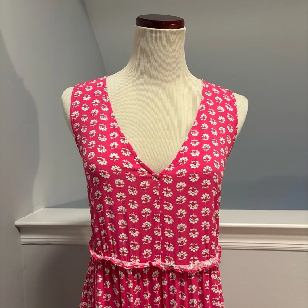 J. Crew Factory Pink Floral Tiered Midi Dress - Picture 5 of 8